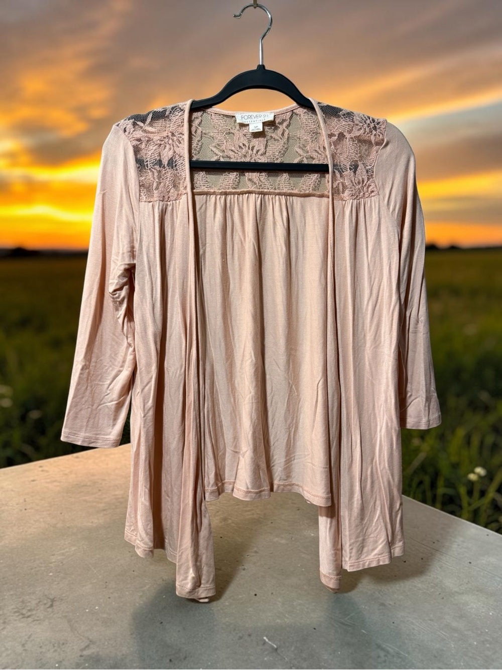 Forever 21 Blush Lace-Back Open Front Cardigan